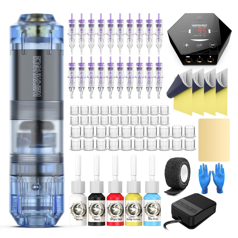 Wormhole Beginner Tattoo Pen Set Power Supply Foot Pedal All-in-one Needle Color Transfer Paper Cross-border Amazon WTK161 Wormhole Beginner Tattoo Pen Set Power Supply Foot Pedal All-in-one Needle Color Transfer Paper Cross-border Amazon WTK161