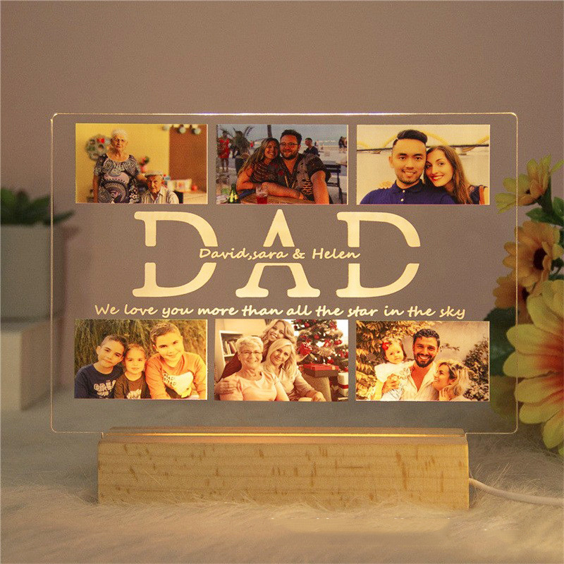 欧美热卖爆款个性化亚克力印刷木质底座刻字送给爸爸的父亲节礼物