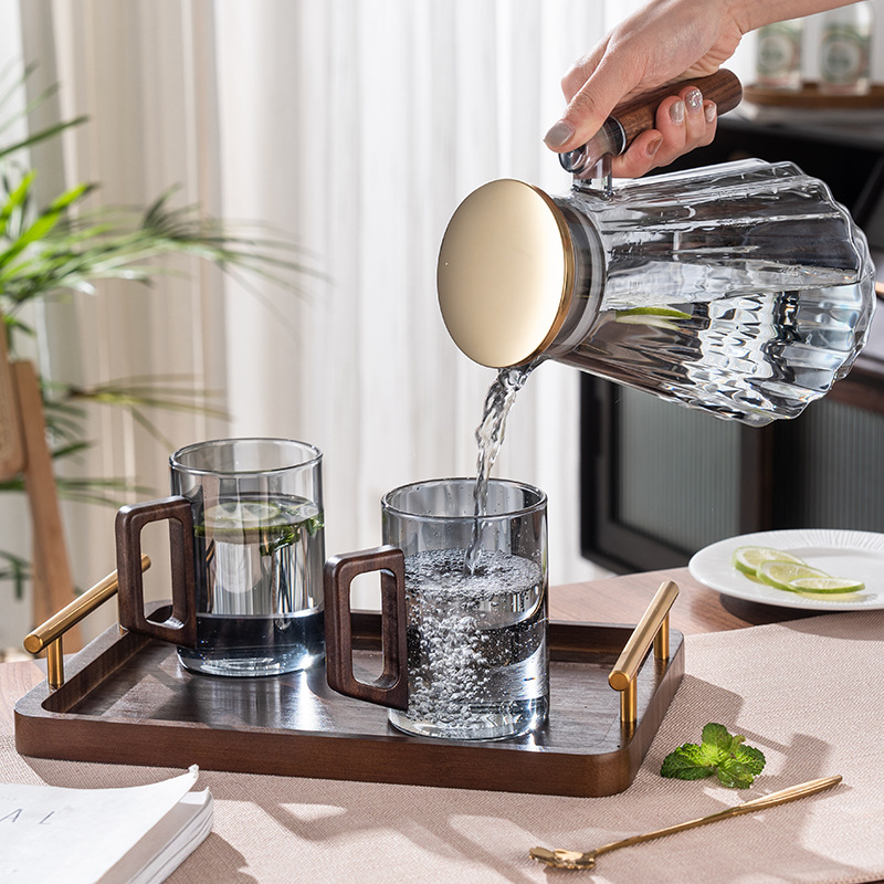 Taza de vidrio resistente a altas temperaturas, tetera de agua fría, taza de té verde de alta calidad, taza de té verde de lujo ligera, taza de agua de huéspedes de nuez.