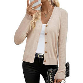 亚马逊爆款极简风羊绒打底衫毛衣女秋冬新款毛衣v领百搭宽松针织