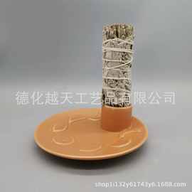 跨境亚马逊陶瓷烛台圣木鼠尾草香薰炉底座香托秘鲁圣木燃烧托盘
