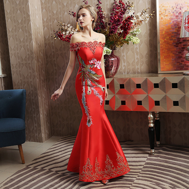Vestido de noche estilo sirena con encaje, sin hombros, elegante y estilizador, para comercio exterior europeo y americano, Amazon, AliExpress, Wish.
