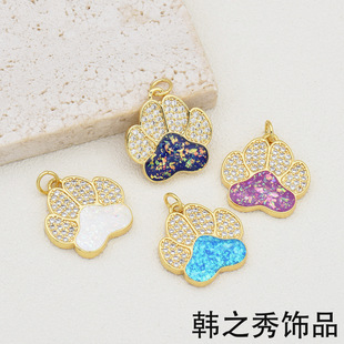 European and American Cross-Border Opal Copper Gold-Plated Bear Foot Pendant Fashion Necklace DIY Accessories Clavicle Chain Ins Stylish Niche