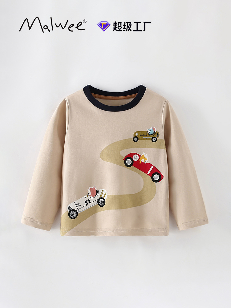 Transfronterizo malwee camiseta de niño otoño y invierno nuevo estilo europeo y americano de niños de mediana edad guapo impresión de cuello redondo manga larga ropa casual