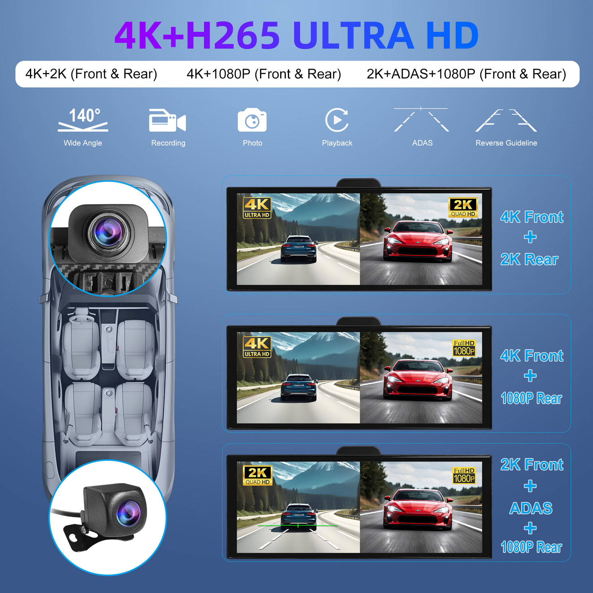 11.4-Inch 4K Driving Recorder Wireless Carplay Smart Screen Car Navigation Car Adas Recorder