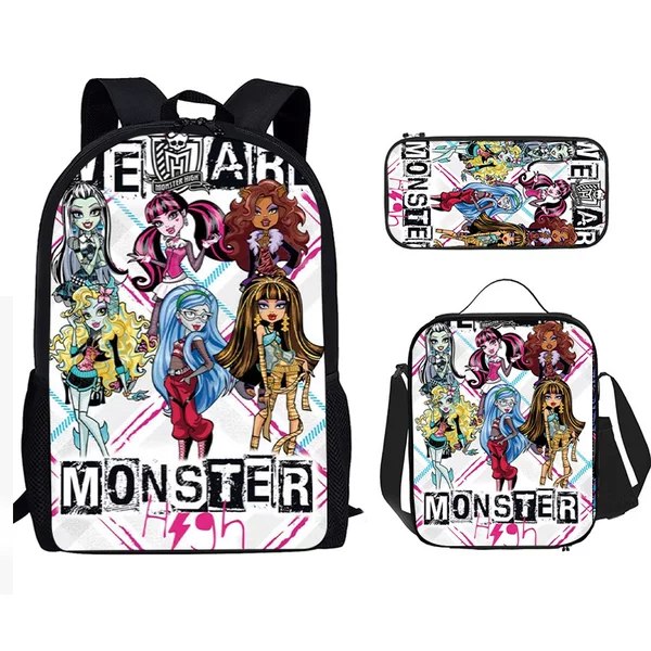Amazon's New Product Monster Hig Printed School Bag, Pencil Case, Meal Bag Three-Piece Set for High School Students and Children D