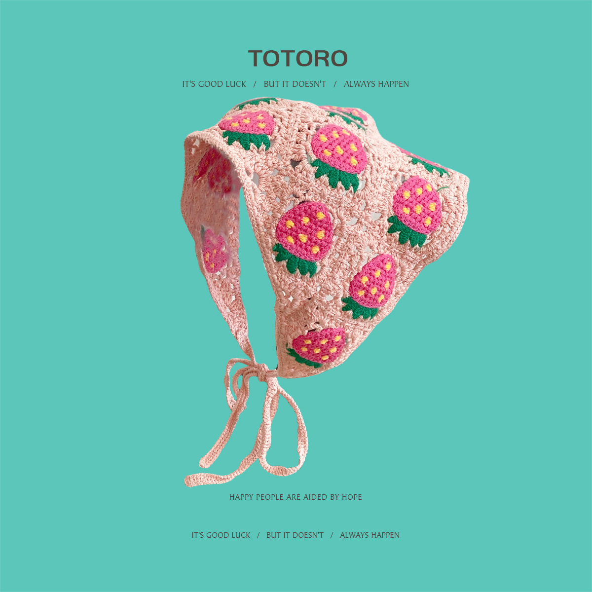 Francia cereza toallas triangulares mujeres primavera y otoño viajes padres-hijos gancho de punto flores hueco pañuelo de arte correa de pelo gorro