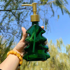 跨境专供圣诞树皂液器透明玻璃洗手液瓶按压式乳液瓶酒店专供现货