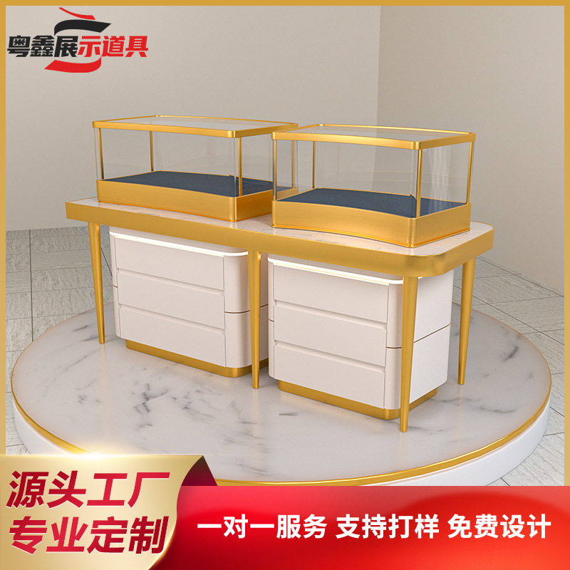 High-End Light Luxury Jewelry Gold Jewelry Island Display Cabinet Explosion-Proof Tempered Glass Shopping Mall Watch and Glasses Display Cabinet