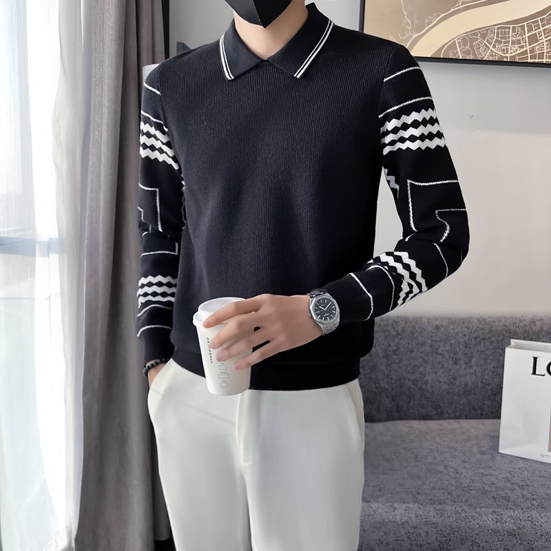 2023 autumn and winter men's lead sweater Korean-style slim-fit shirt collar sweater casual sweater men's sweater top