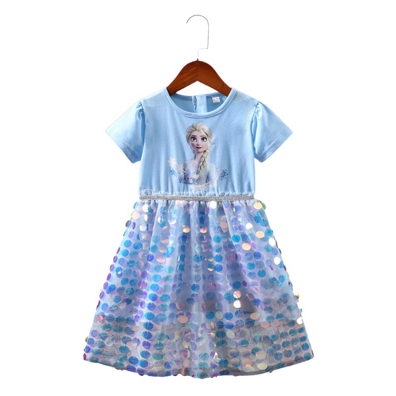 Ropa para niños Comercio exterior Nuevo vestido congelado verano estilo occidental Aisha falda Aisha manga corta Niña princesa vestido