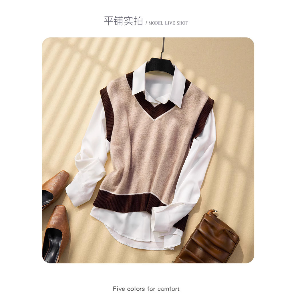 양모 조끼 여성 양모 니트 조끼 새로운 민소매 스웨터 양모 양복 유행 연령 감소 양모 조끼 여성