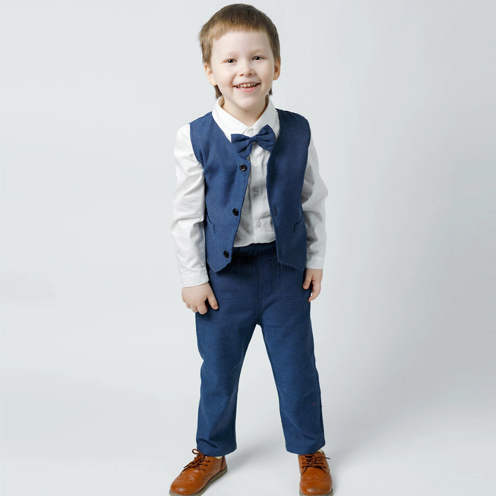 2025 primavera trajes de niños chalecos camisas de arco de manga larga vestidos de niños tres piezas de comercio exterior moda de ropa infantil