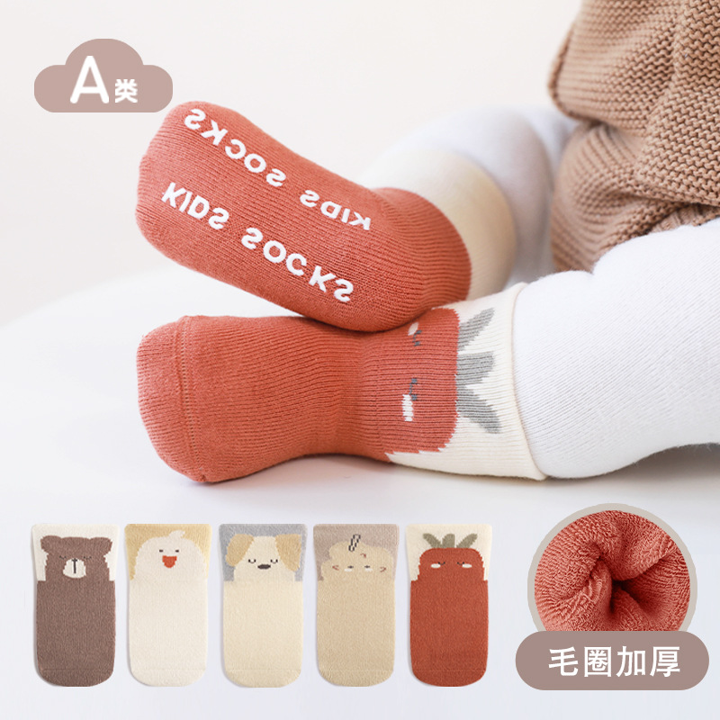 Calcetines de bebé recién nacido Otoño e Invierno espesado Terry deshuesado boca bebé calcetines lindo dibujos animados media-pantorrilla calcetines de algodón