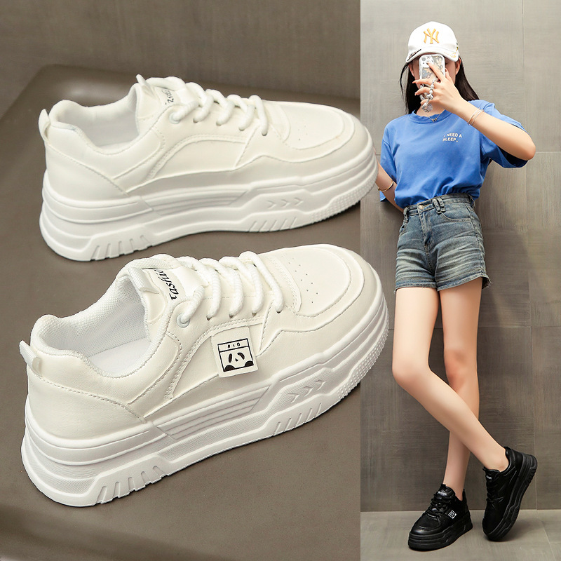 한국 스타일 두꺼운 단독 높이 증가 팬더 화이트 신발 여성 2024 봄 새로운 올매치 경량 캐주얼 스포츠 운동화
