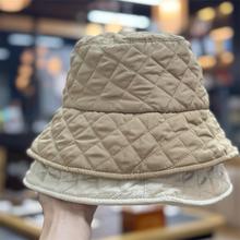 新款超轻菱格渔夫帽女秋冬季保暖日系显脸小水桶帽圆顶羽绒棉盆帽