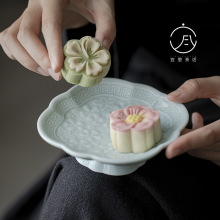 宜室茶话陶瓷中式茶点盘小高脚果盘家用创意干果盘点心盘茶道配件