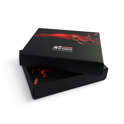 郑州印刷厂家定制一次性寿司外卖包装盒红色鱿鱼天地盖折叠纸盒|ms