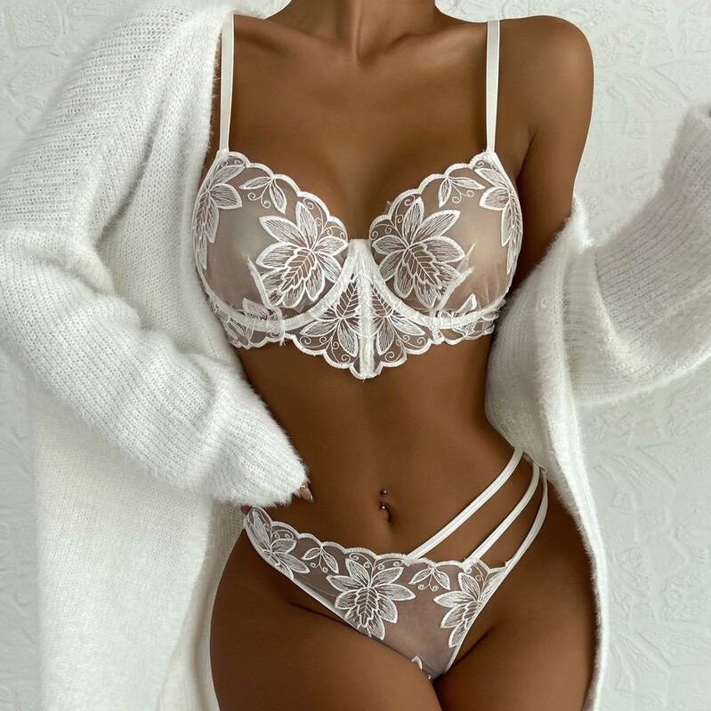 Foreign trade sources Europe and the United States new sexy lingerie sexy ladies lace mesh cute embroidery fun two-piece set