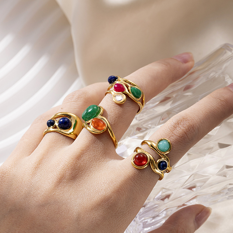 TENA Europa y los Estados Unidos transfronterizos en nicho de piedra natural titanio anillo de acero de alta calidad diseño irregular joyas de acero inoxidable
