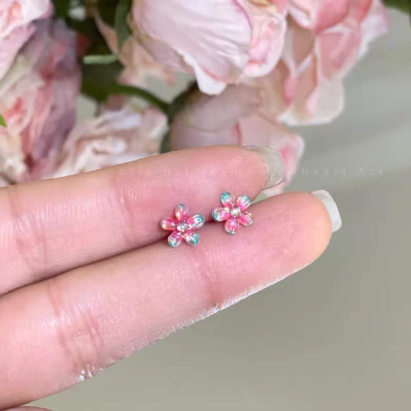 41 # Vitality symphony red glazed flower stud earrings