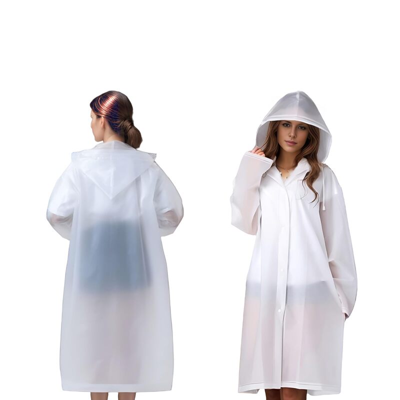 Non-Disposable Eva Adult Raincoat for Men and Women, Outdoor Button-Up Rain Poncho with Hood, Full-Body Rain Protection