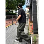 美式复古军绿色弯刀工装裤男款秋季水洗纯棉裤子阔腿直筒休闲长裤