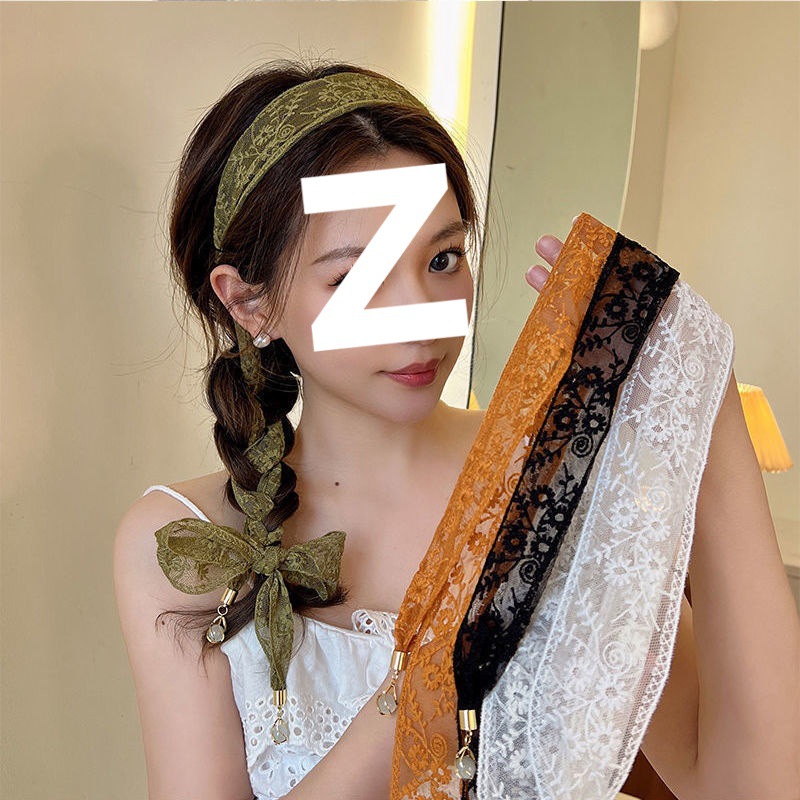 Children's Hairband Lace Belt Green Ribbon Decorative Scarf Small Scarf Long Narrow Pendant Necklace Silk Scarf for Women