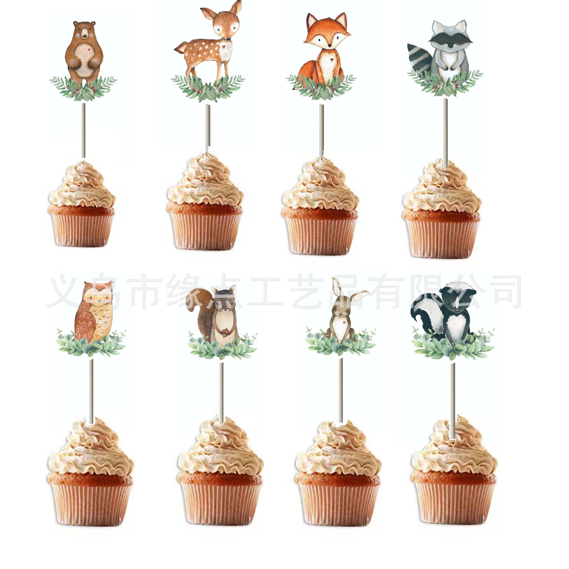 跨境16个装丛林卡通动物为主题派对装饰蛋糕插牌生日派对蛋糕插排