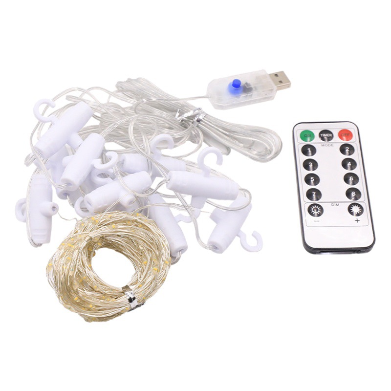 La popular cadena de luces de cortina de alambre de cobre de Amazon, control remoto USB, gancho de 8 funciones, luz LED de estrella, cadena de luces de decoración navideña