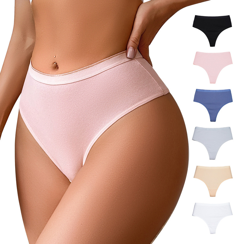 Plus Size European and American High-Waisted Thong Underwear for Women, Fitness Sports Pure Cotton Underwear, Summer Style Tummy Control Sexy Thong