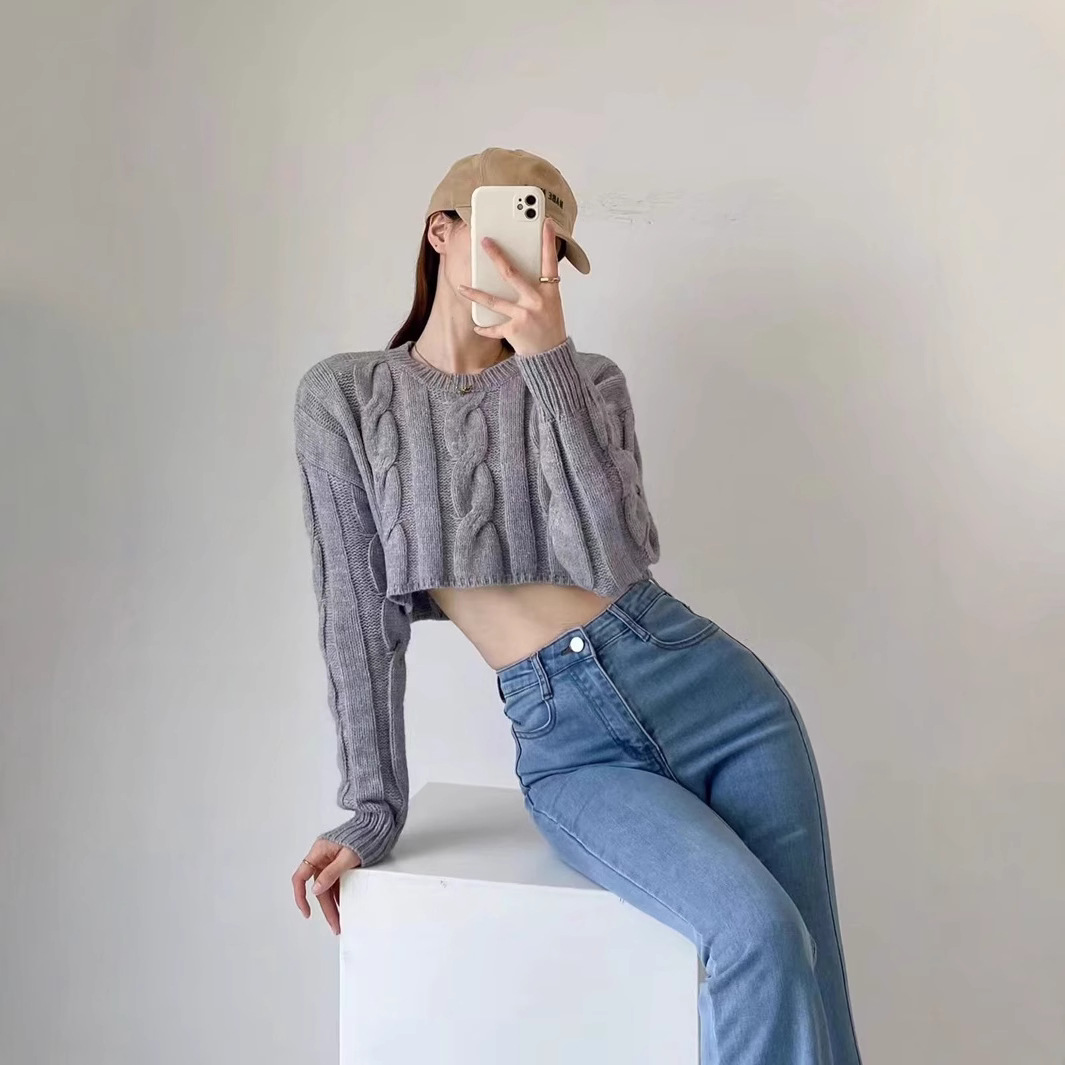 Chica caliente transfronteriza invierno y otoño nuevo suéter de cintura alta corto, camiseta de punto, camiseta de punto, camiseta de mujer, chaqueta, chaqueta image 4