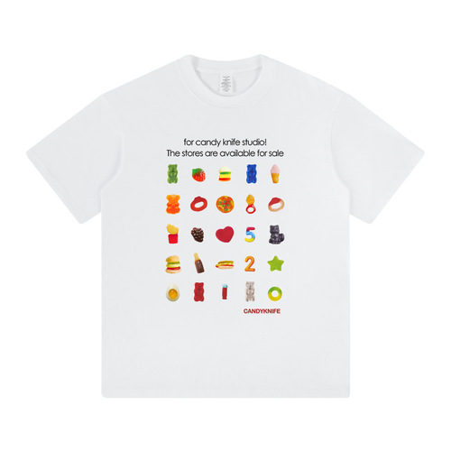 Cute Bear Jelly Candy Print Soft Cotton Men and Women Summer Loose Plus Size Couple T-Shirt Short Sleeve Top