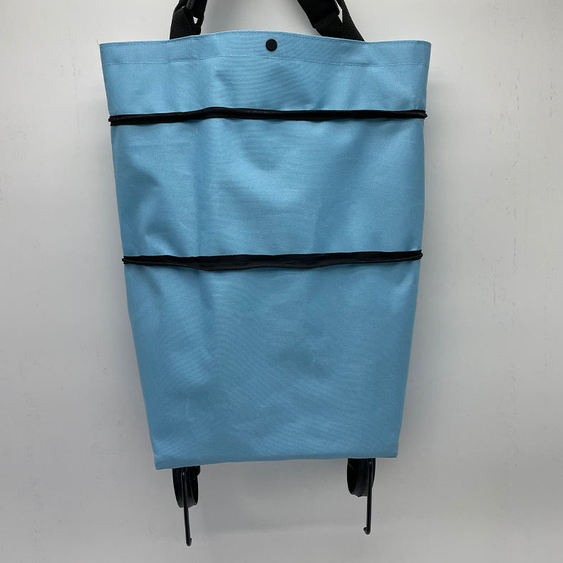 厂家供应可折叠伸缩超市购物袋定 制logo牛津布折叠拖轮包轮子包