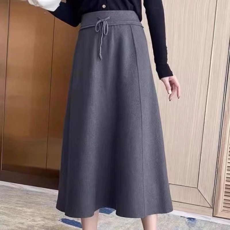 韓国版秋冬ファッションスカート女性ハイウエストで股間を遮る垂れ感a字毛糸ミディアムロング|undefined