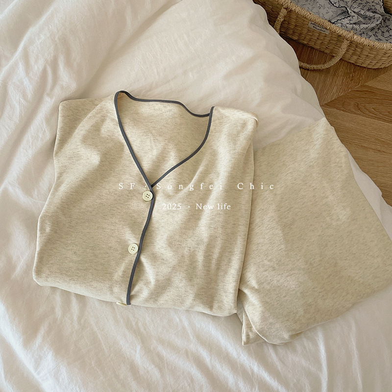 秋冬新款简约女士长袖裤开衫睡衣套装宽松慵懒可外穿家居服两件套|undefined