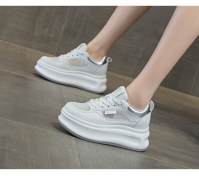 Giày sneaker nữ đế dày da PU trắng phong cách thể thao — Bạc 5056, Vàng 5056 chi tiết 12