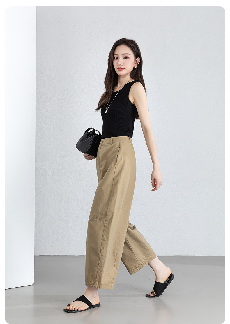 Quần culottes nữ ống rộng cạp cao vải lanh phối cotton, dáng bong bóng thoáng mát — màu kaki chi tiết 21