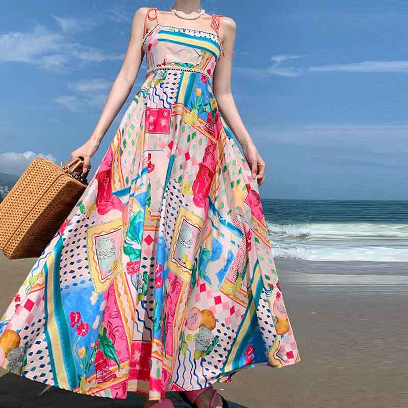 2026 New Spring Women's Clothing, Cross-Border European And American Dresses, Fashionable Graffiti Sleeveless Flared_ecoleips.com