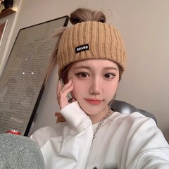 女士运动发带秋冬网红修饰脸型字母宽边休闲纯色针织毛线发箍