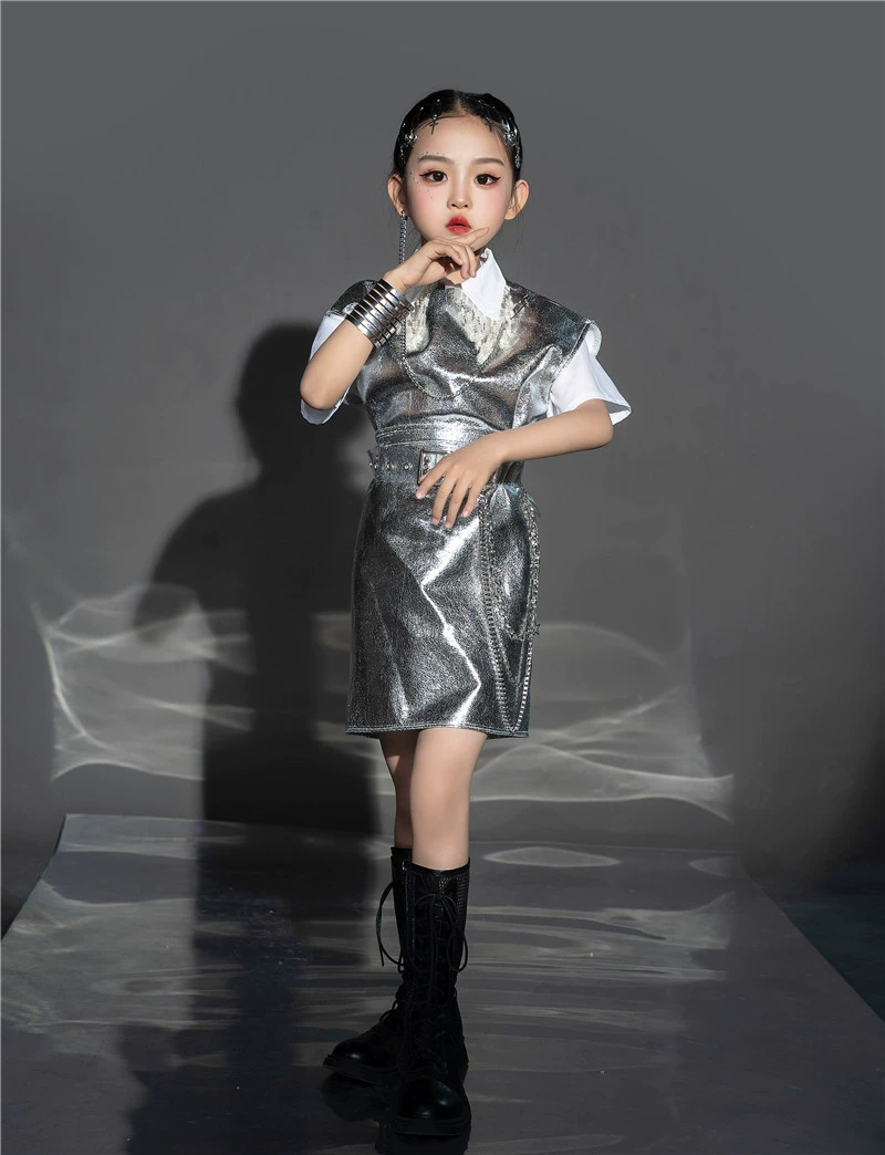 Девочки набор серебра Tide Sweet Sweet Cool Light Luxury Rock Future Technology Theme Waves Model Card Clothing
