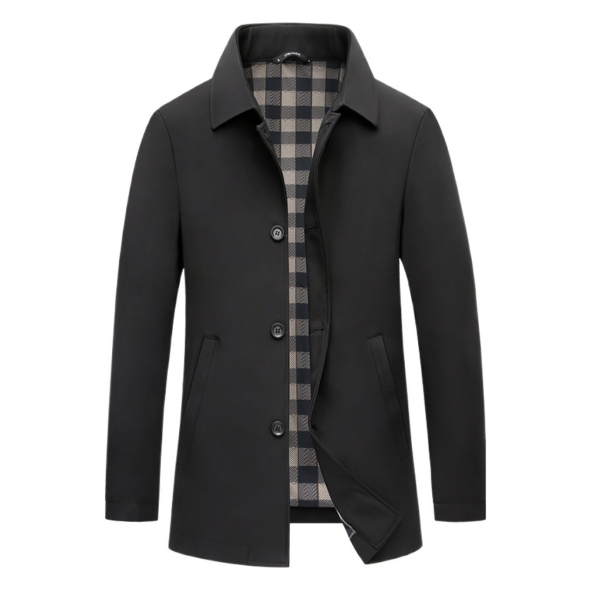 Abrigo de primavera y otoño solapa de los hombres otoño chaqueta de los hombres ocasionales de longitud media de un solo pecho guapo gabardina de los hombres británicos