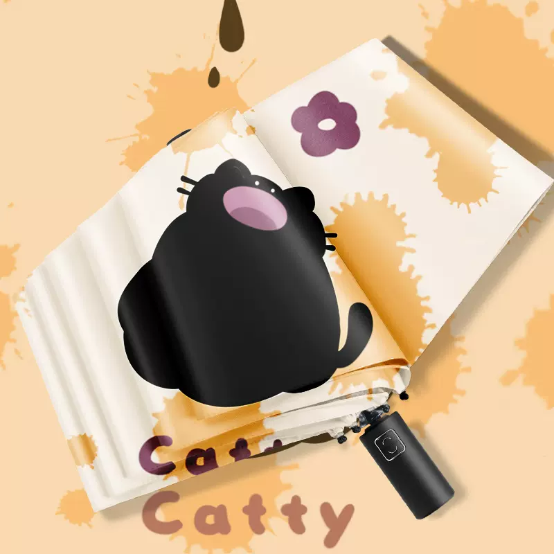 小清新自动卡通雨伞桃夭甜赤猫咪折叠晴雨两用学生防紫外线太阳伞