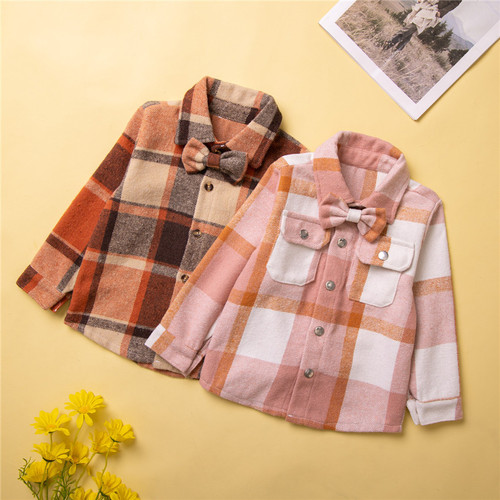 English-style children's clothing new INS children's spring and autumn wear cool long-sleeved plaid bow tie boys' shirt top wholesale