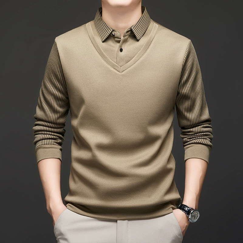 Трансграничные поддельные две части бархатного утолщения мужской длинный рукав осенний и зимний лацканы теплые рубашки POLO