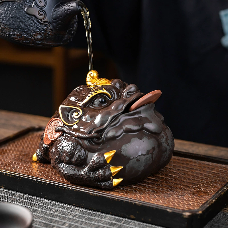 Чайный питомец Zisha Ronghua Wealth Tea Pet Lucky Golden Toad, поднос для чая, украшения, ручная работа, can raise ceramic tea ceremony parts