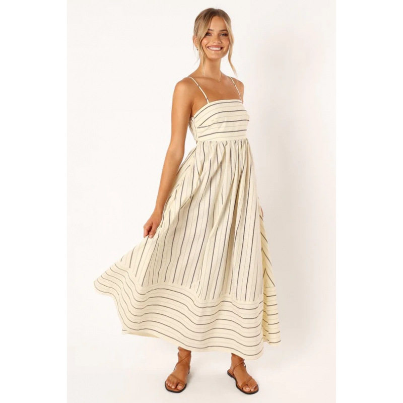 Women's Striped Sling Backless Dress Fresh Style Swing Model Spring Summer_ecoleips.com