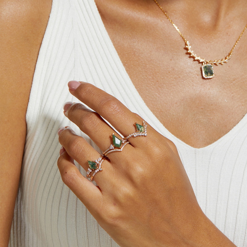 Transfronterizo de comercio exterior transmisión en vivo para S925 plata verde musgo anillo femenino plantas de agua ágata anillo de moda estilo europeo y americano