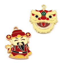 新年国风红色醒狮财神diy合金滴油饰品配件 项链钥匙扣手工材料