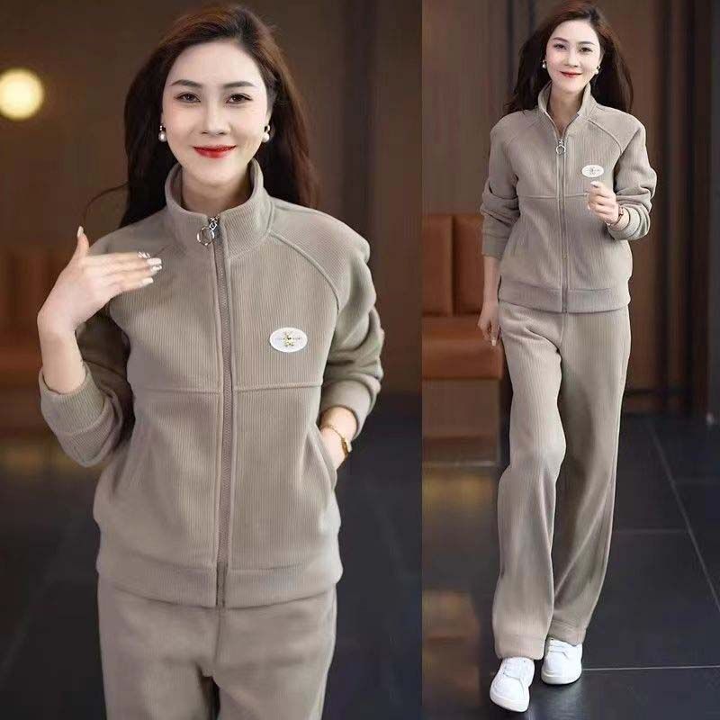 Fashionable Mom's Sportswear Set for Women Spring and Autumn 2025 New Sweatshirt Stand Collar Cardigan Stylish Casual Two-Piece Set